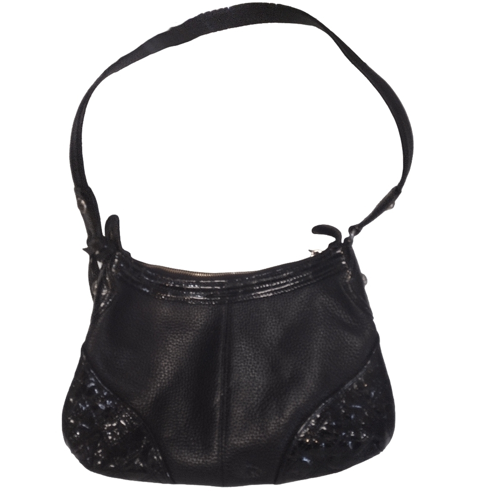 Brighton Leather black, croc & pebble leather handbag purse - Picture 2 of 9